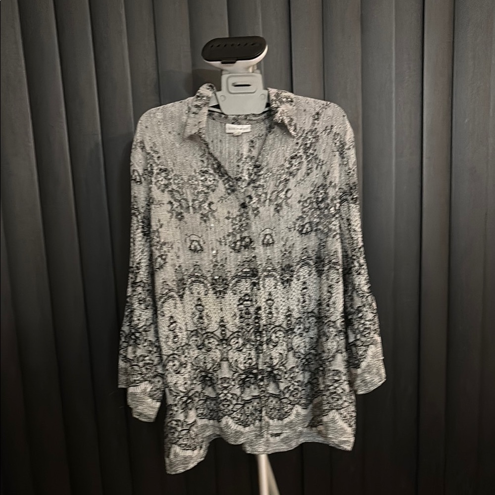 Fashion Bug Black and White Relaxed Button Down Blouse